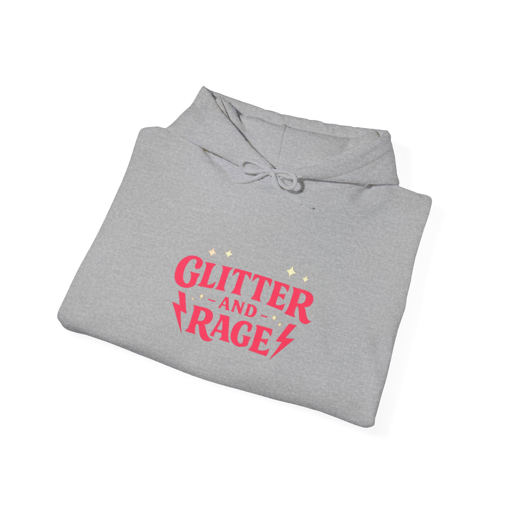 Glitter & Rage White Hoodie — Cute Pink Text Graphic Pullover