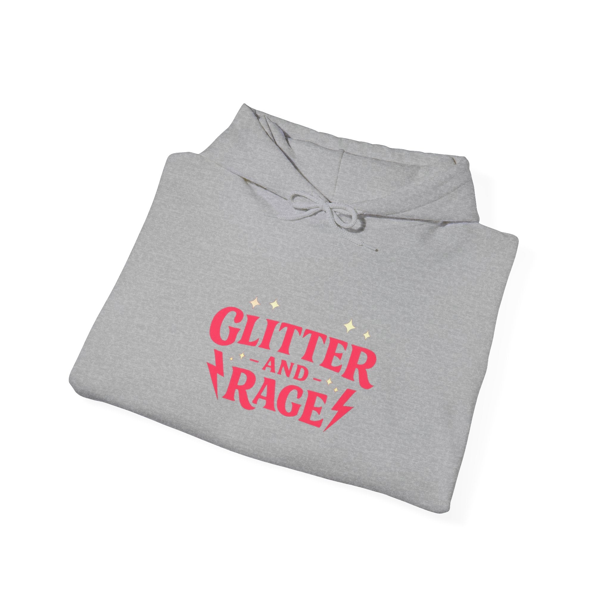 Glitter & Rage White Hoodie — Cute Pink Text Graphic Pullover