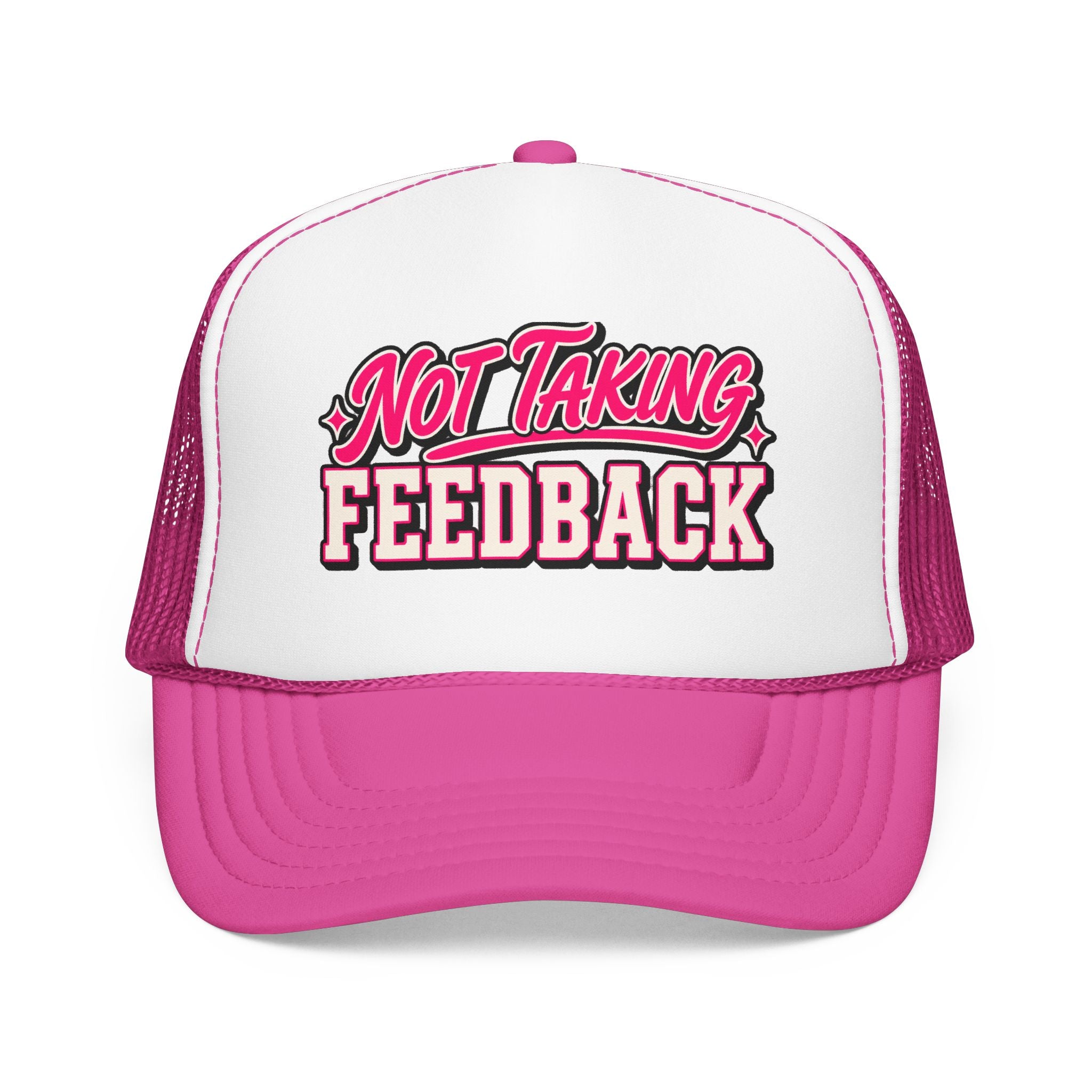 Not Taking Feedback Trucker Hat – Funny Retro Script Foam Mesh Cap