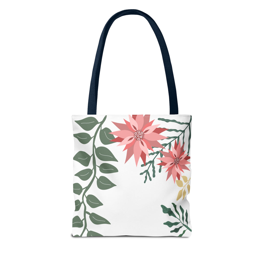 Floral Tote Bag – Pink Poinsettia & Green Foliage All-Over Print
