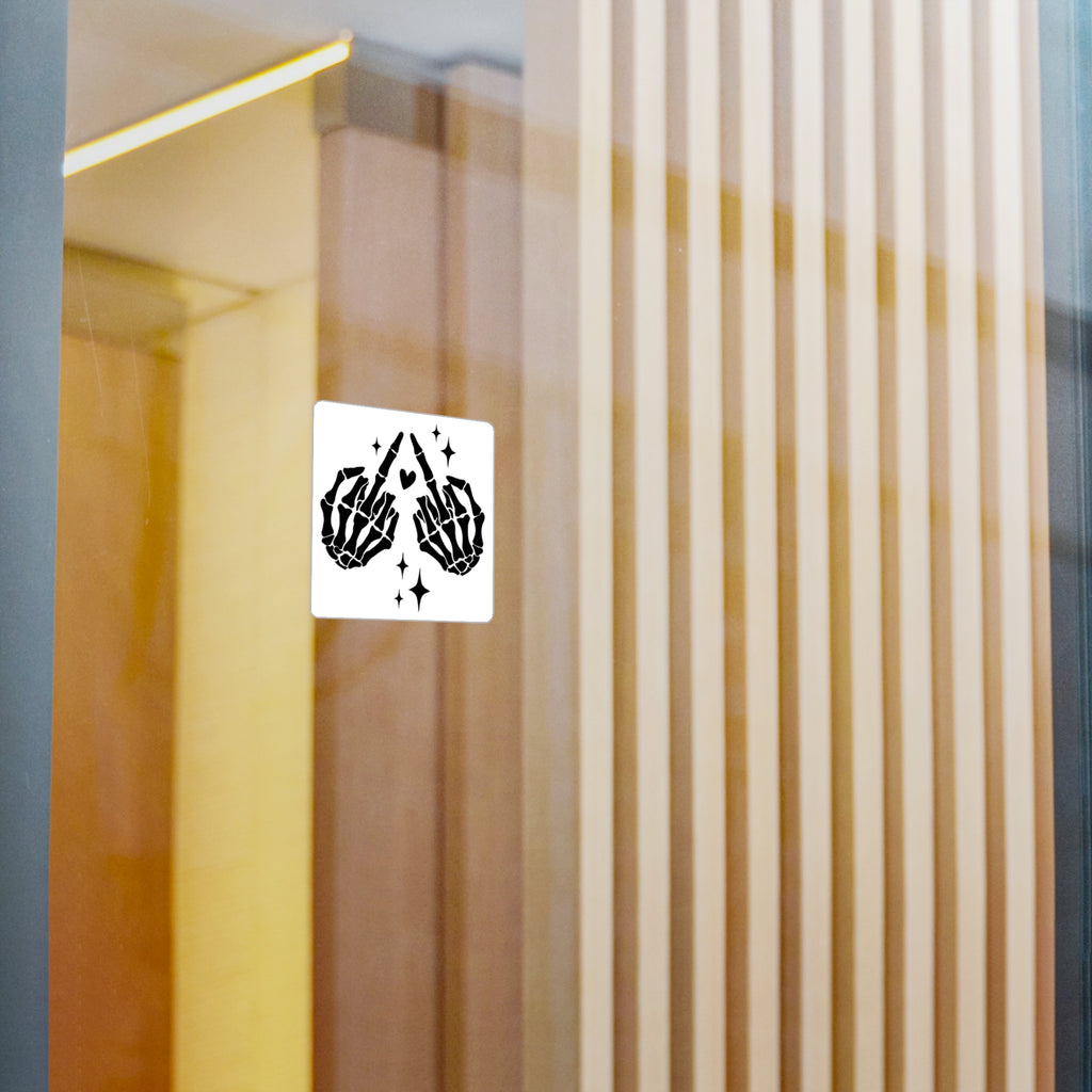 Skeleton Hands Kiss-Cut Vinyl Sticker — Middle Finger Heart Design