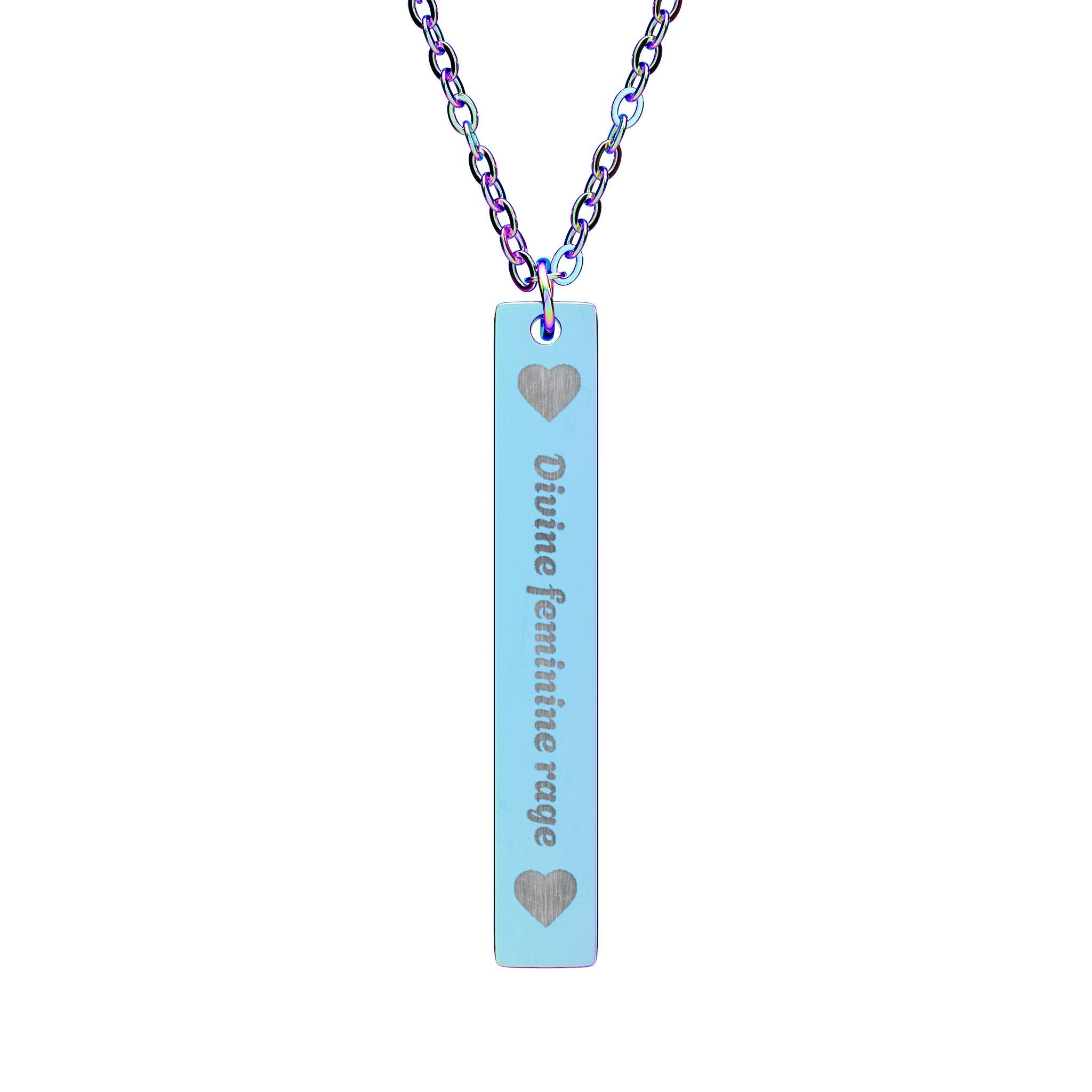 Engraved Vertical Bar Necklace — Personalized Name Pendant with Heart Accents