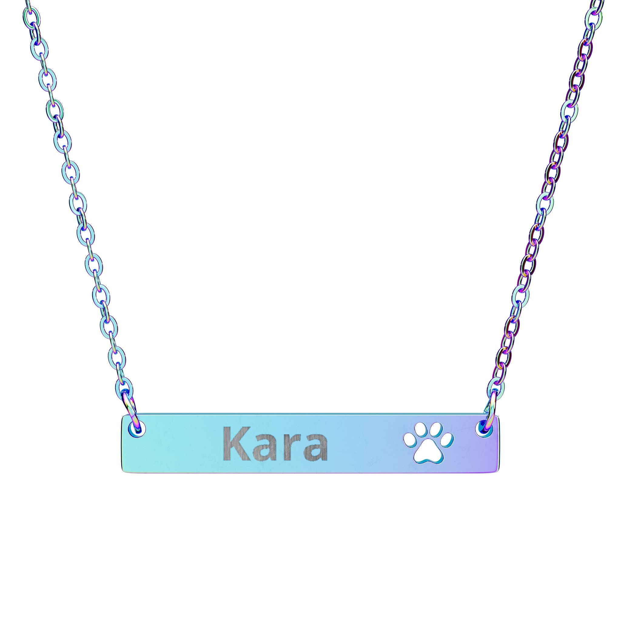 Personalized Paw Bar Necklace — Engraved Name Pet Paw Pendant