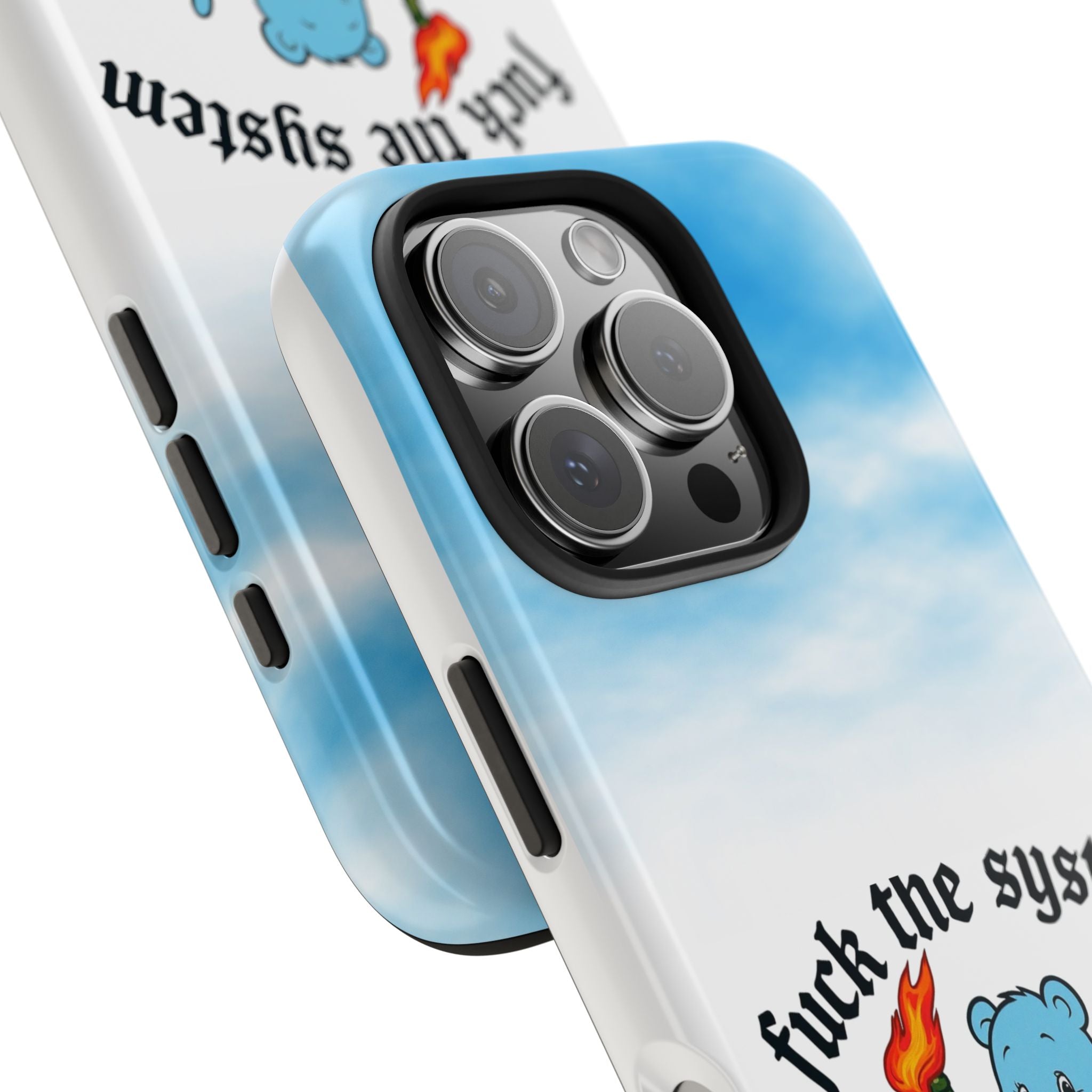 Rebel Bear Tough Phone Case — “Fuck the System” Rainbow Design