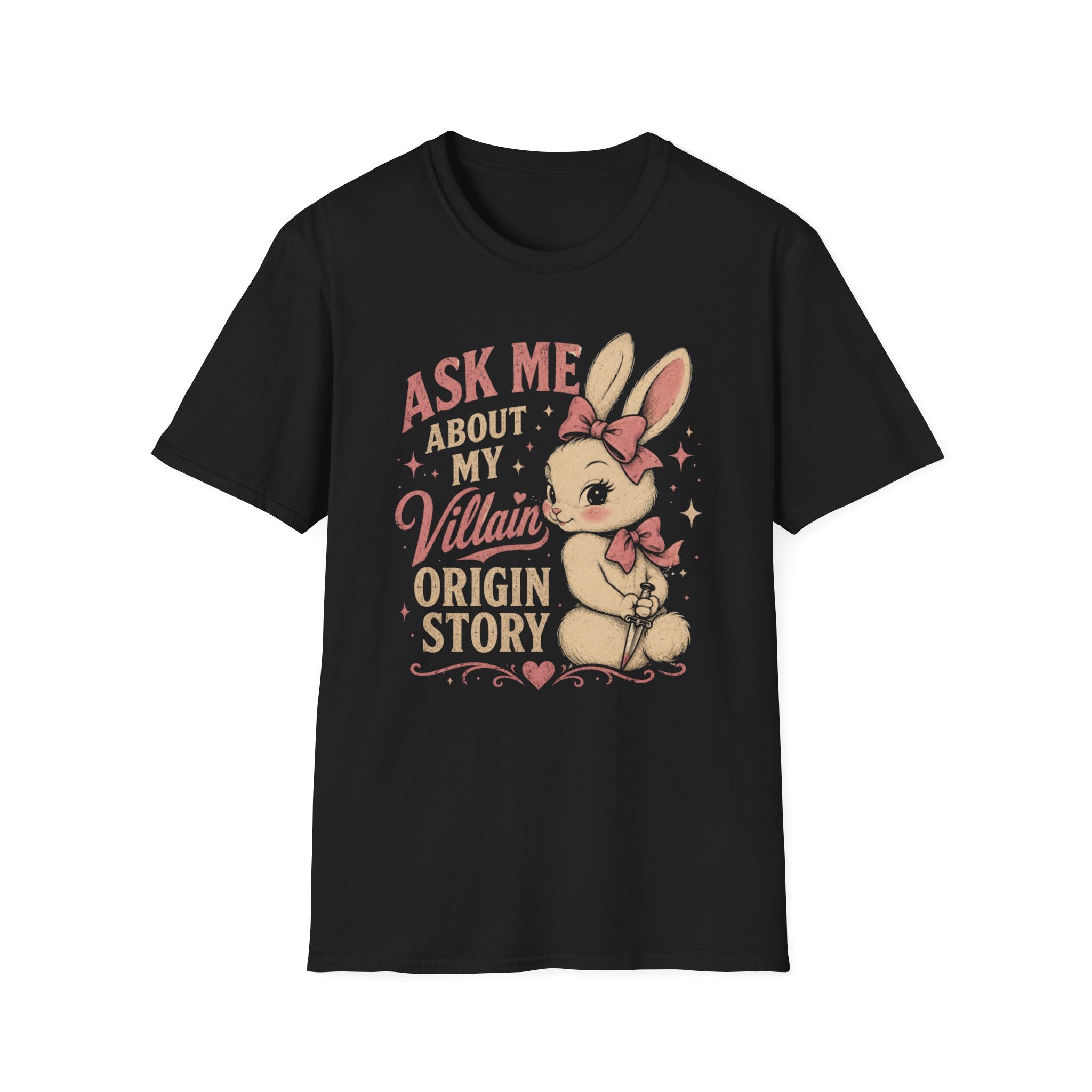 Ask Me About My Villain Origin Story T-Shirt | Cute Creepy Bunny Graphic Tee | Dark Feminine Funny Shirt