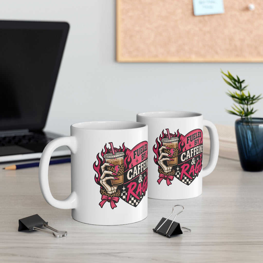 Fueled by Caffeine & Rage Mug — Skeleton Hand Iced Coffee Feminist Coffee Mug