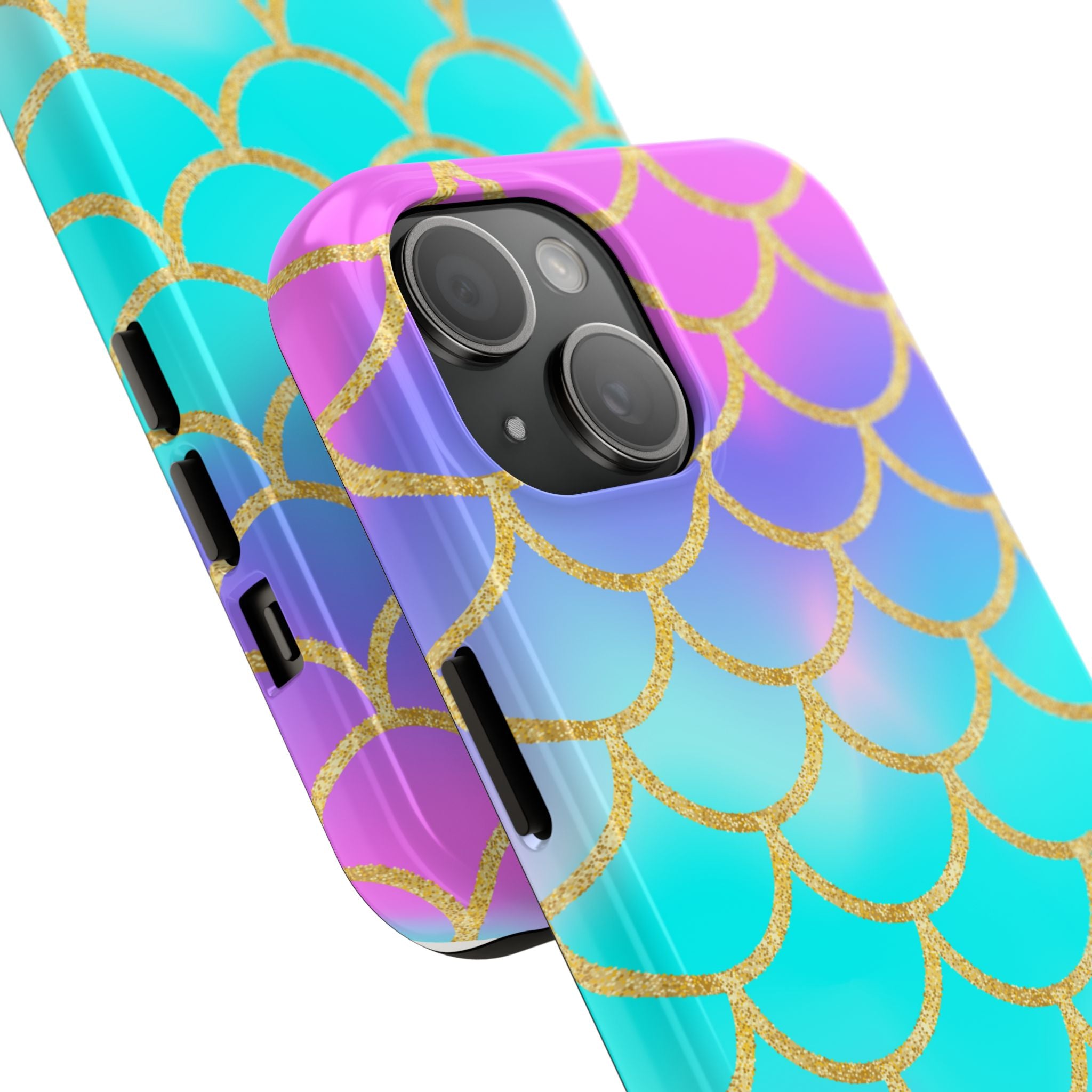 Mermaid Scale Tough Phone Case — Iridescent Aqua Purple with Gold Accent