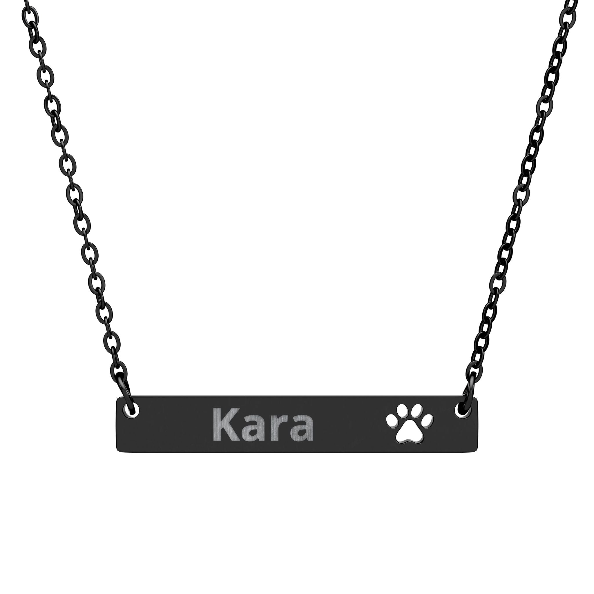 Personalized Paw Bar Necklace — Engraved Name Pet Paw Pendant