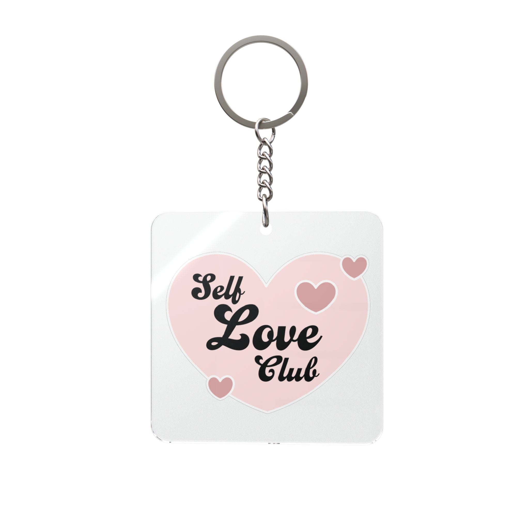 Self Love Club Square Keychain – Pink Heart Self-Care Accessory