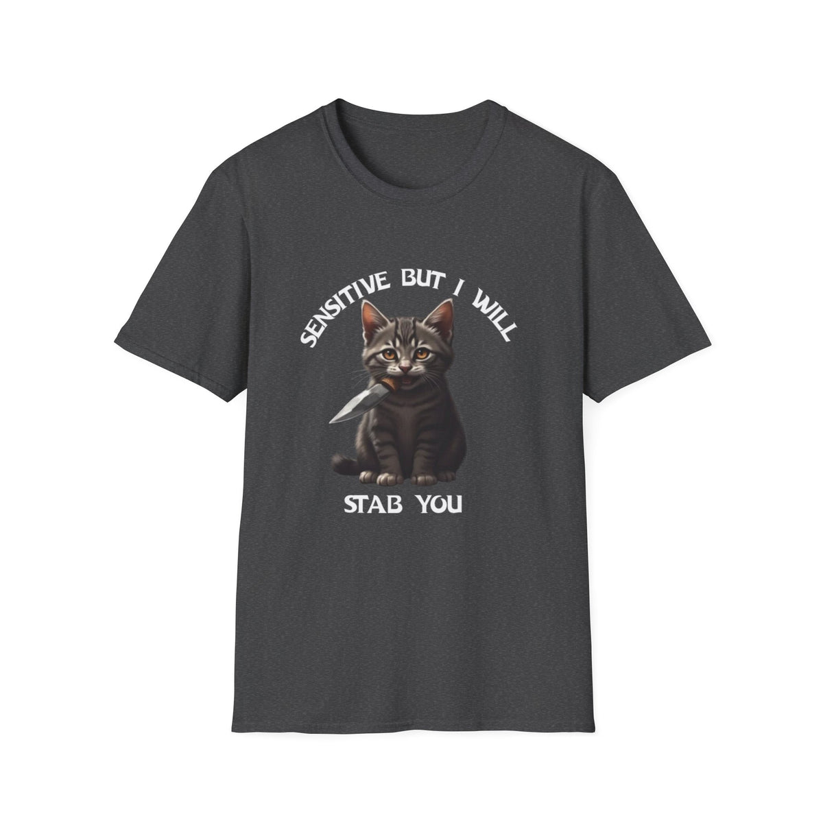 Women's Tee — "Sensitive But I Will Stab You" Cute Cat Graphic