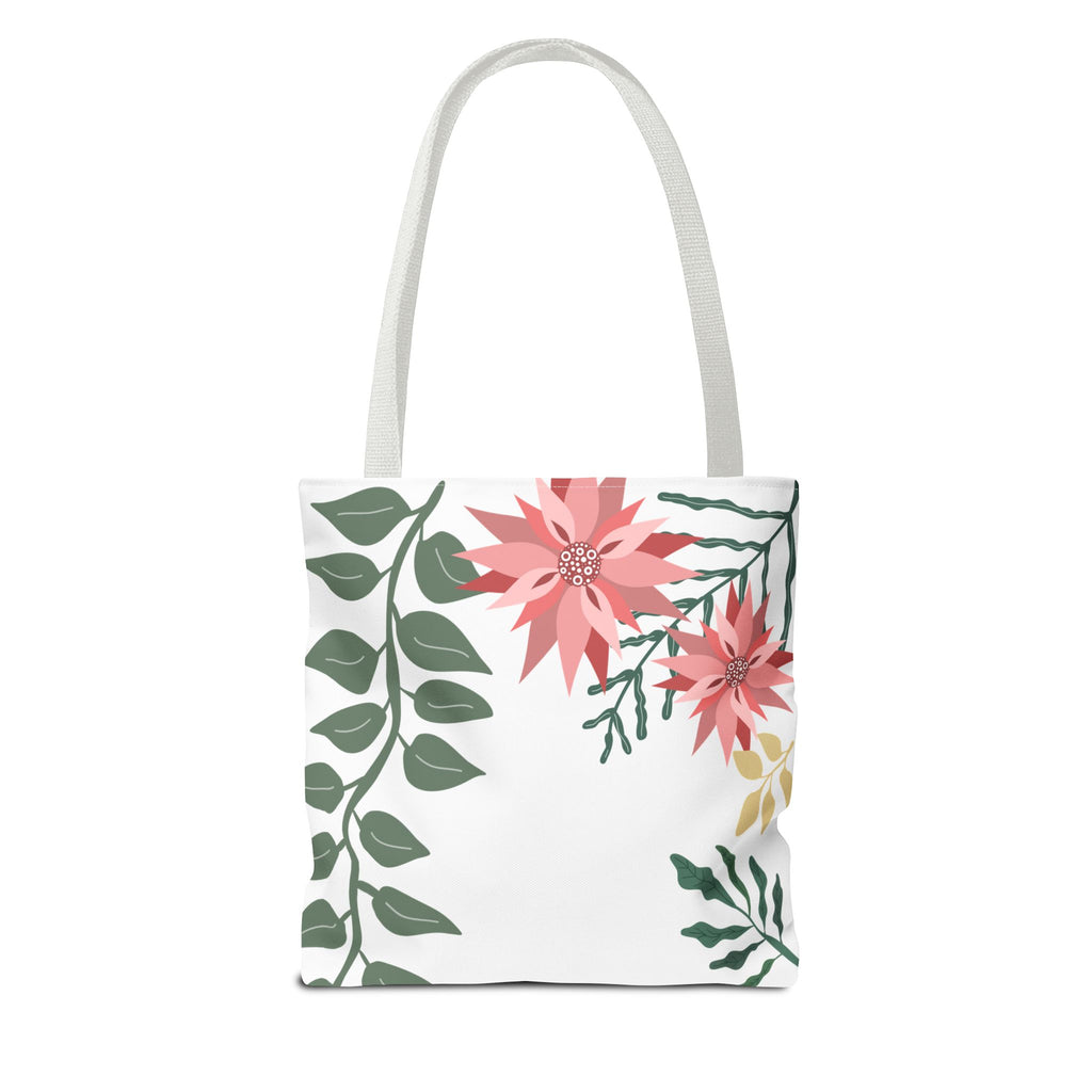 Floral Tote Bag – Pink Poinsettia & Green Foliage All-Over Print