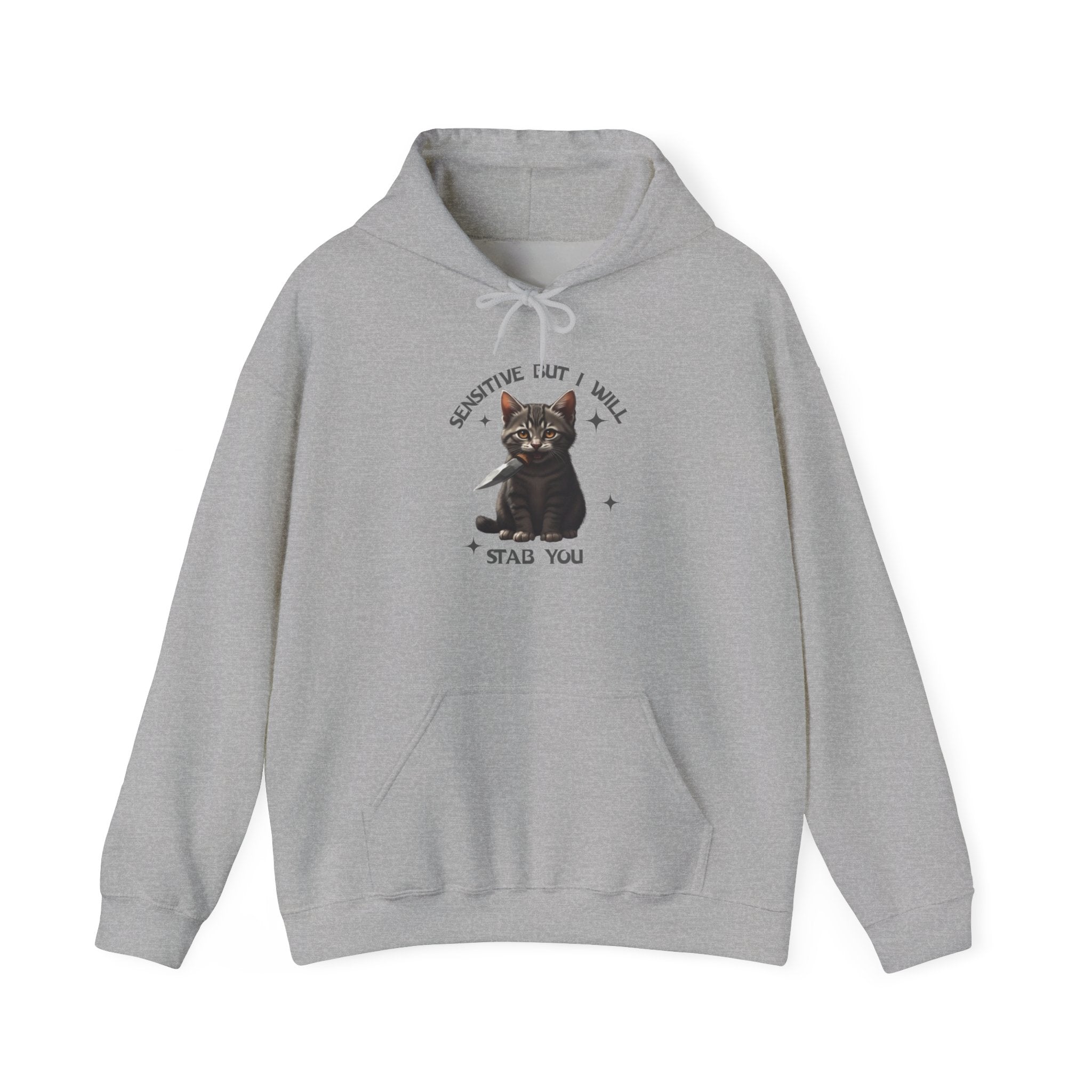 Cat Hoodie — "Sensitive, but I will stab you” Dark Cute Kitty