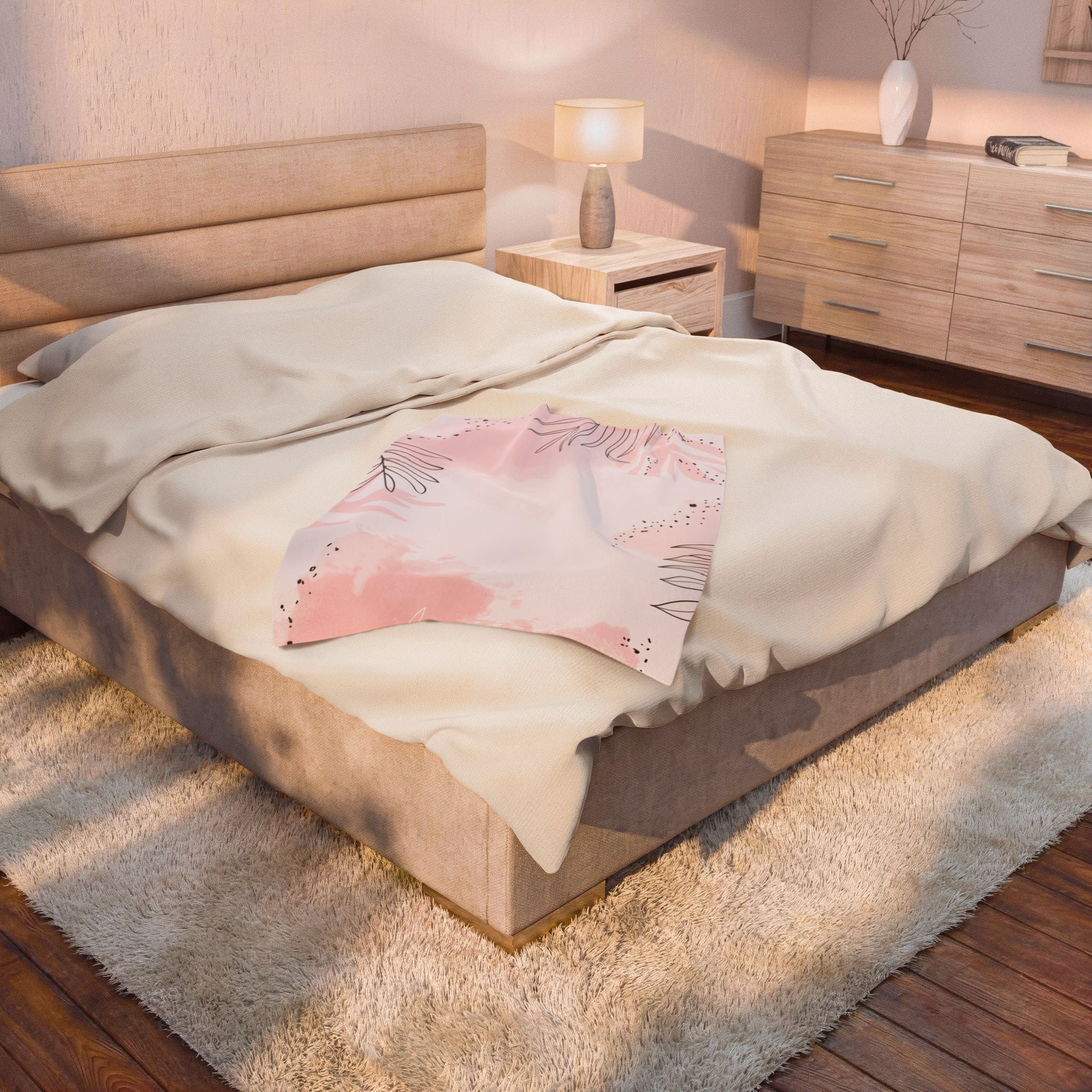 Pink Watercolor Floral Velveteen Plush Blanket – Soft Botanical Throw for Women, Nursery & Cozy Gifts